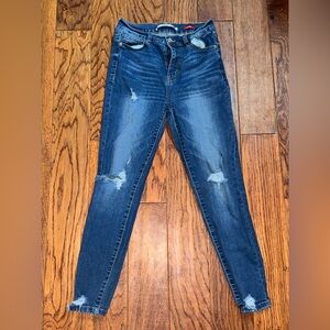 Celebrity Pink Women's Dark Blue Distressed Skinny Jeans